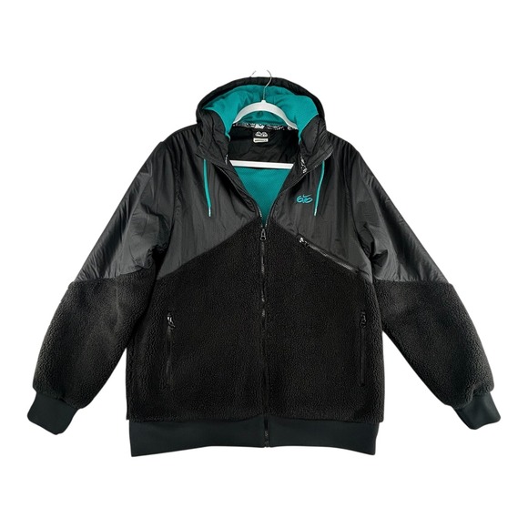 Nike 6.0 Jacket Mens Large Black Hybrid Sherpa Hood Full Zip Mesh Lined Y2K - Picture 1 of 12